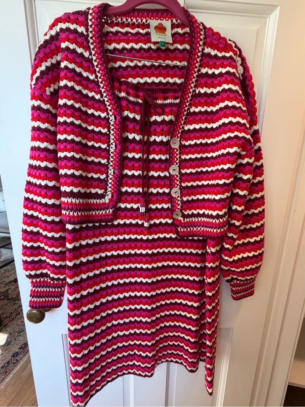 FARM RIO crotchet cropped cardigan and midi skirt set size small